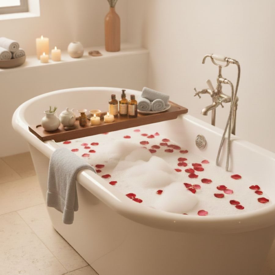 Banho Aromático no Bóson Spa em Botafogo RJ com óleos essenciais, ervas naturais e ambiente relaxante para equilíbrio físico e mental.