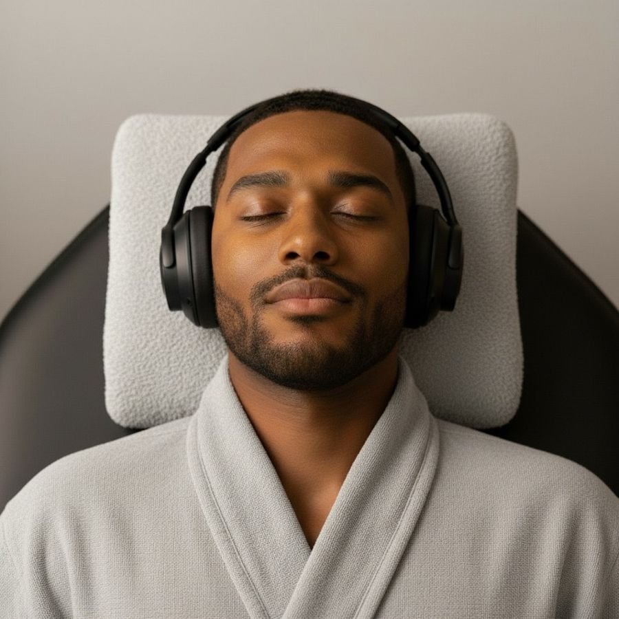 Terapia binaural com estímulos sonoros para relaxamento profundo no Bóson Spa.